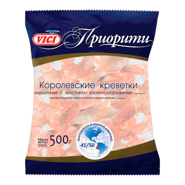 Фото Креветка очищ. с хвост королевская в/м 41/50 (фас.0.5кг) (Вичи-Русь)