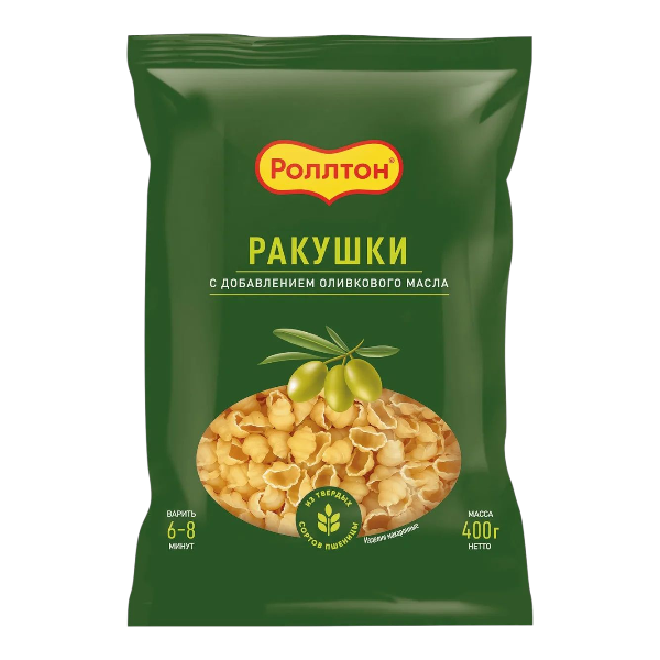 Фото Мак. изд. с оливковым маслом Роллтон 400гр Ракушки